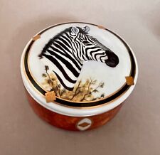 LYNN CHASE 1995 African Portraits Zebra Trinket Round Trinket Jewelry Box w Lid
