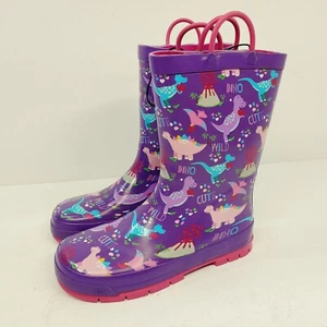 Western Chief Dina Purple Rain Mud Boots Girls Child Size 1 Waterproof Dinosaur - Picture 1 of 8