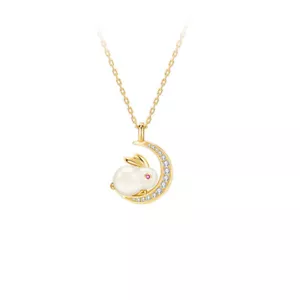 Ciondolo coniglio giada ciondoli bianchi argento 925 collana gioielli ciondoli naturali - Foto 1 di 8