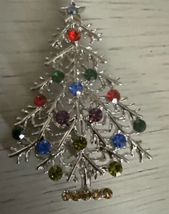 Multicolor Rhinestone Jeweled Christmas Tree Brooch Pin 2.5" - Picture 1 of 6