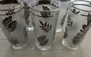 Set 5 Vintage Libbey Frosted Silver Leaf Drinking Glasses Tumblers 5 1/2” Tall - Picture 1 of 3