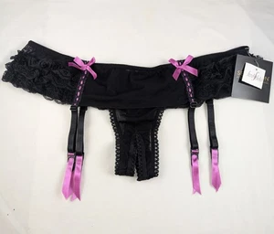 NUEVO CON ETIQUETAS Frederick's of Hollywood Falda Seducción Liguero Entrepierna Panty Negro Talla XL - Imagen 1 de 8