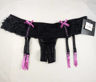 NWT Frederick's of Hollywood Seduction Skirt Garter Crotchless Panty Black Sz XL - Image 1 of 4