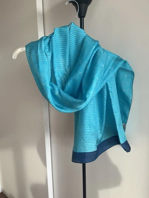 New Fabindia Handwoven 100% Silk Wrap Dupatta Stole Scarf Turquoise & Navy Blue - Image 1 of 4