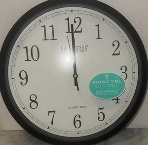 14 In. L X 14 In. W Indoor Modern Analog Atomic Wall Clock Glass/Plastic Black - Picture 1 of 16
