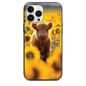 Adorable Pink Nosed Highland Baby cow in Sunflower Field Design Phone Case for i - Picture 1 of 31