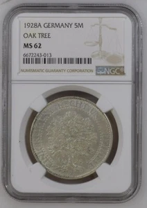 1928 A Deutschland Weimarer Republik Silber 5 Funf Mark, Eiche - MS62 NGC bewertet - Bild 1 von 2