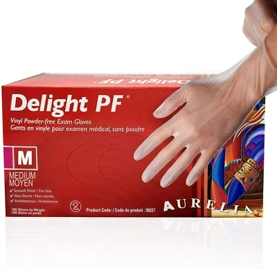 Disposable Clear Vinyl Gloves, Powder Free, Aurelia Delight Examination Box 100 - Image 1 of 4