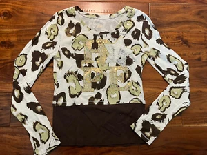 NEW girls JUSTICE HOPE cheetah print LONG SLEEVE SHIRT gold sequins WHITE sz 14 - Picture 1 of 2