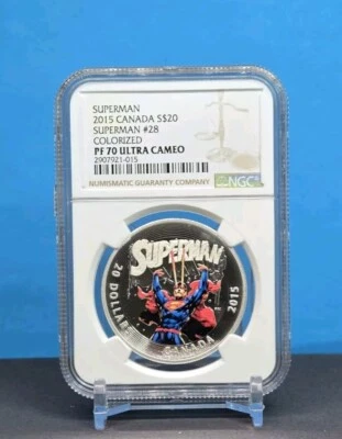 2015 CANADA $20 - SUPERMAN #28 - NGC PF70 UC - .999 SILVER COLORIZED COIN - Image 1 of 4