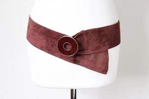 Vintage Hipster Belt - Suede Leather / Enamel - 1980s - Burgundy Red - Medium - Picture 1 of 5