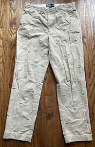 VTG Polo Ralph Lauren Mens Pants Size 34x32 Tennis Racket Embroidery Khaki Chino - Picture 1 of 11