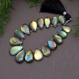 17 Pcs 75 Cts Natural Labradorite Teardrop Gemstone Briolette 8x11-10x16mm#12850 - Picture 1 of 8