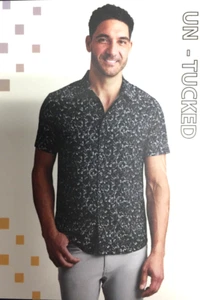 Copper & Oak UN-TUCKED Men's Shirt Button Down Short Sleeve Gray/Navy SIZE SMALL - Picture 1 of 2