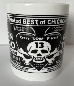 Tatuaje Cuerpo Piercing Taza de Café Jade Dragón Chicago Publicidad Calavera 13 B & W - Imagen 1 de 8