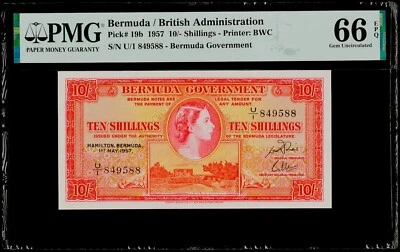 10/- Shillings 1957 Bermuda / British Administration PMG 66 EPQ Gem Uncirculated - Image 1 of 3