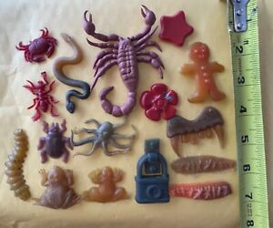 Vintage Rubber Jiggler lot of 17 Bugs, Scorpion, Snakes Frogs + Variety 1970s