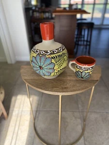 Talavera Pottery Blue Flower Water Jug With Cup Handmade Lead-free - Picture 1 of 16