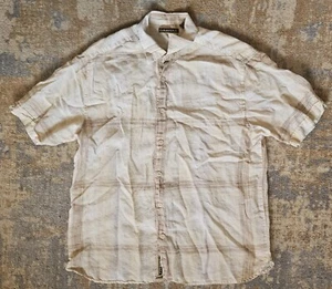 Cubavera Men's XL Light Brown Plaid 100% Linen Short Sleeve Button Up - Picture 1 of 5