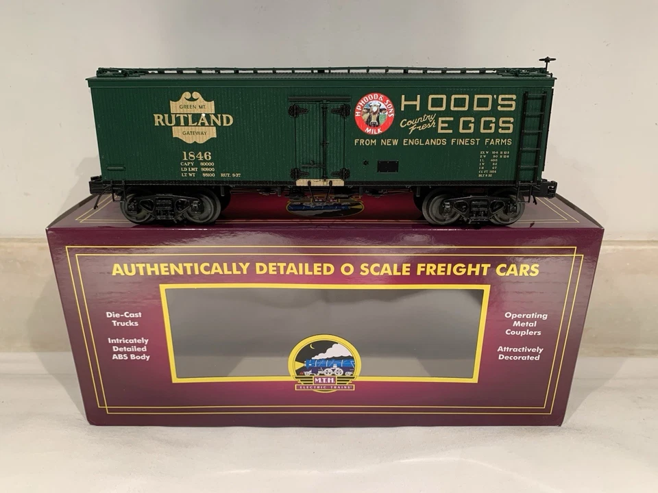 MTH PREMIER HOOD’S DAIRY (RUTLAND) 36’ WOOD SIDE REEFER CAR 20-94689! O SCALE - Image 1 of 4