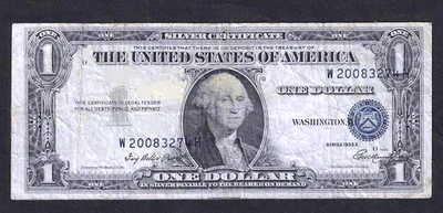 1935-E $1 SILVER CERTIFICATE ~ ERROR NOTE ~ DRAMATIC OVERPRINT SHIFT TO RIGHT - Image 1 of 2