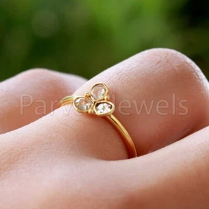 Natural Rose Cut Diamond Solid 14k & 18k Gold Engagement Gift Women Ring Jewelry - Picture 1 of 7