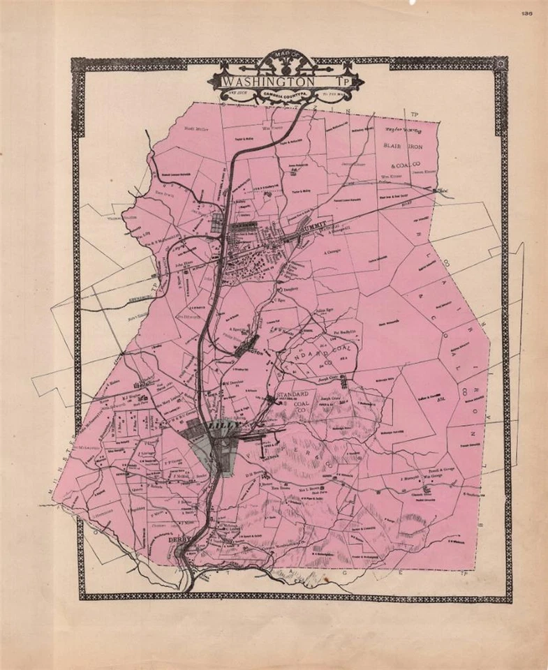 1890 ANTIGUO ATLAS CALDWELL DEL CONDADO DE CAMBRIA, PENSILVANIA - MAPA DE WASHINGTON TP Foto 1 de 1
