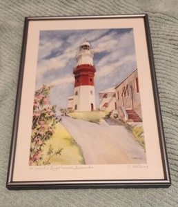 Vintage San Davide Faro Bermuda Corniciato Stampa Arte Acquerello Firmata C. Holding - Foto 1 di 4