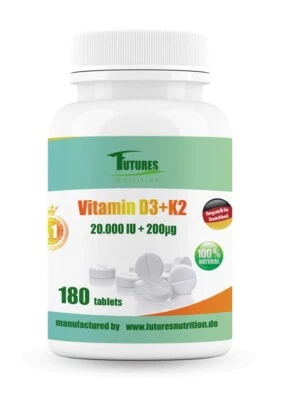 FUTURES NUTRITION Vitamin D3 20.000 IE + Vitamin K2 (180-900 Tabletten) Hochdosiert - Neue Formel