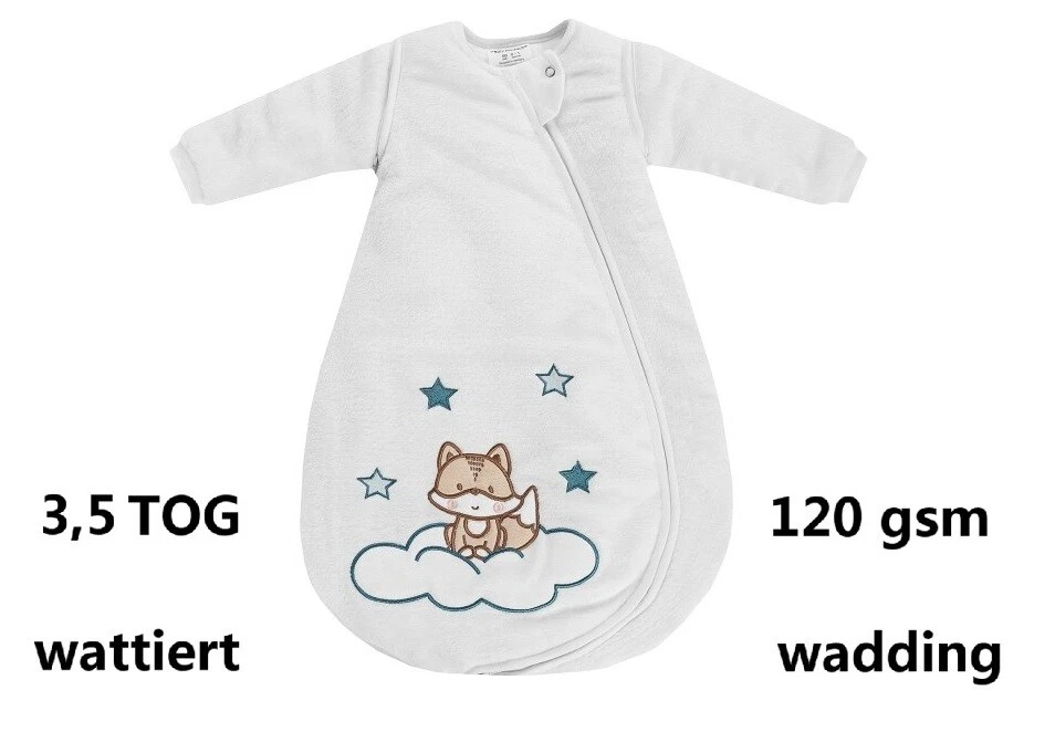Jacky Schlafsack Gr 56-92 wattiert 3522100 Katze off-white weiß Ärmel abnehmbar