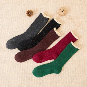 3Pairs Lady Mori Socks Knit Slouch Lace Edge Stretchy Spots Hosiery Preppy Socks - Picture 1 of 16