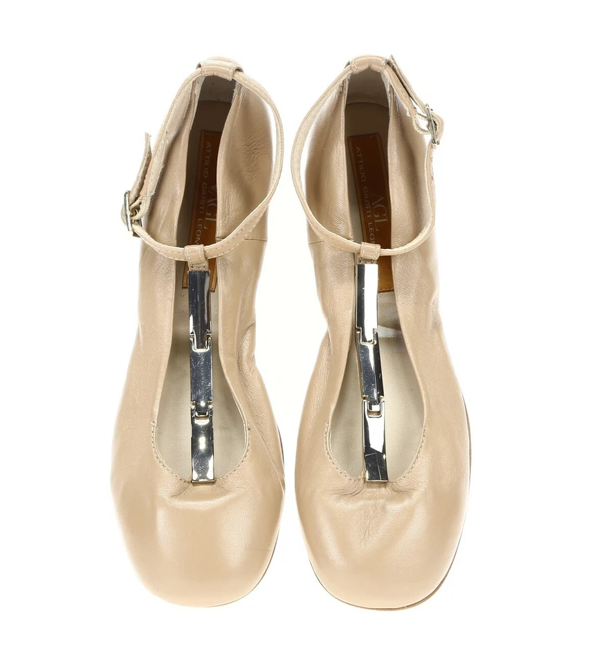 AGL женщин желтовато-коричневый кожаный лодыжки ремень балет плоский туфли размер 37 новый 214672 - Изображение 1 из 4