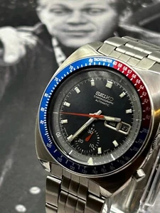 Seiko Chronograph 6139-6002 Vintage 1977 Pepsi Bezel Automatic Mens Watch - Foto 1 di 10