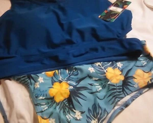 Women's Two Piece high waisted Bikini Swimsuits Floral Sport Top Color Blue... - Picture 1 of 5