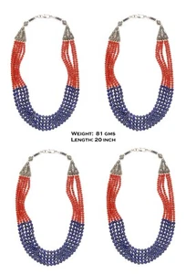 Wholesale lot of 4  Asian Jewelry Necklace  Coral and Lapis bead mala, N30 - Picture 1 of 4