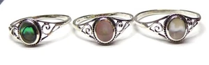 925 Sterling Silver Oval Mother of Pearl / Paua / Pink Shell Ring - Picture 1 of 12