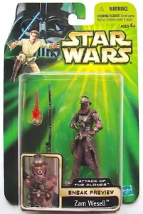 Figura de acción Star Wars POTJ AOTC Sneak vista previa Zam Wesell sin usar, en caja con tarjeta 417 - Imagen 1 de 3