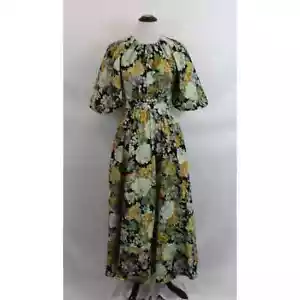 ASOS EDITION Sz 4 Might Fit 2 Black Yellow Floral Puff Sleeve Midi Dress NWT - Picture 1 of 8
