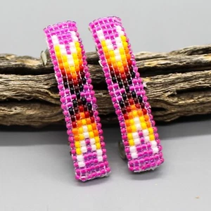 NATIVE AMERICAN BEADWORK-SMALL PINK BARRETTE PAIR-THELMA GLEASON-NAVAJO - Picture 1 of 2
