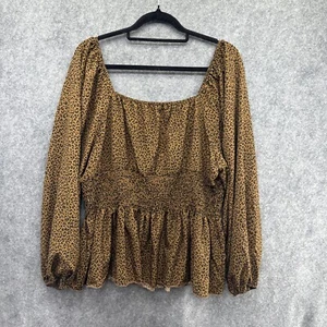 SHEIN Curve Clasi Plus Leopard Print Lantern Sleeve Shirred Peplum Blouse 3XL - Picture 1 of 11
