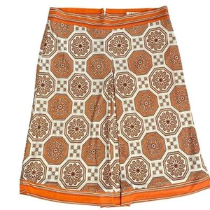 TRINA Turk orange and white medallion print pleated front silk knit lined skirt - Picture 1 of 5