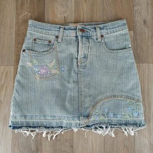 Vintage Y2K Z. Cavaricci Girls 14 Blue Denim Skirt Floral Embroidered Frayed Hem - Picture 1 of 9