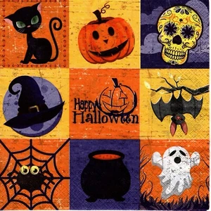 SERVIETTES EN PAPIER HALLOWEEN CHAT CITROUILLE. PAPER NAPKINS HALLOWEEN CAT BAT - Imagen 1 de 1