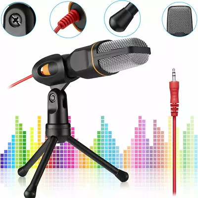 Microphone With Mini Stand Tripod Audio Recording For Computer PC Phone Desktop - Image 1 of 4
