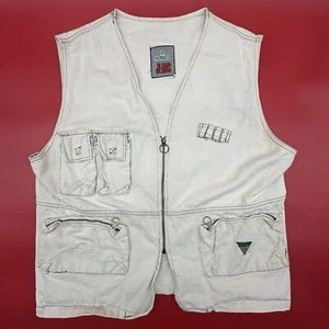 Vintage 90s Gino G. Venucci Jeans Men's Size XL Beige Denim Zip-Up Utility Vest - Picture 1 of 12