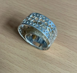 925 Silver and gold Modernist Ethnic Design double layer Band Ring Size L - Picture 1 of 9