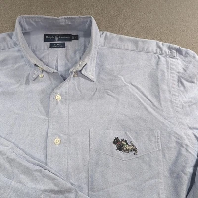 Camisa Ralph Lauren Blake Para Hombres Azul Abotonada Bordada Perro Talla M Algodón Foto 1 de 4