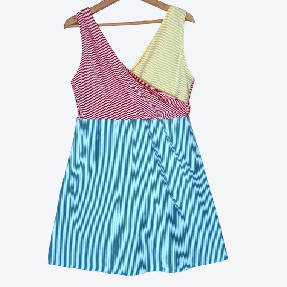 Lands' End NEW Retro Seersucker Striped Swim Dress Plus Size 16 Colorful Modest - Image 1 of 4