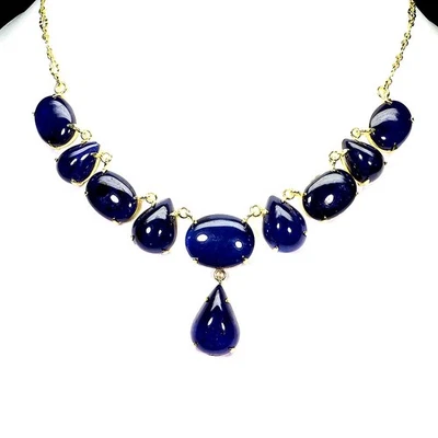 925 Sterling Silver Necklace Oval Sapphire 21x16mm Natural Gemstone Jewelry 20 - Image 1 of 4