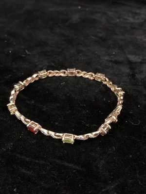 Pulsera Ross Simons Plata de Ley 925 Multi Piedras Preciosas Vermeil Vintage 7.25" Foto 1 de 4